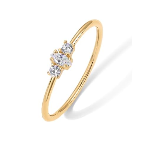 PAVOI 18K Gold Plated Marquise Mini Cubic Zirconia Stackable Ring for Women | Stacking Thin Band for Women