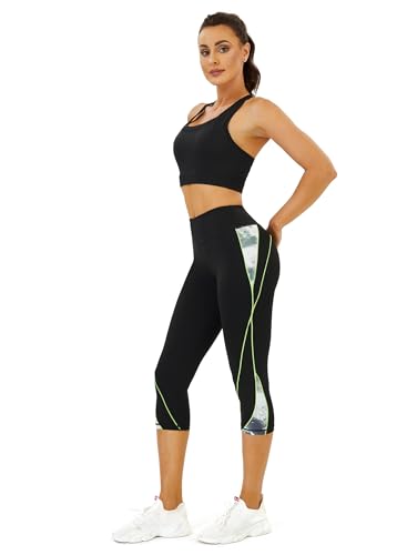 Flatik Running trousers women's 3/4 women's sports trousers, women's opaque sports leggings women's 3/4, sports trousers women's 3/4 fitness trousers, running leggings, Black 0316, M - Image 7