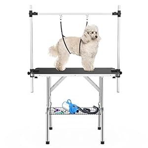 APRILSOUL 36 Inch Pet Grooming Table for Small Dogs,Adjustable Height,Foldable,Anti-Slip Surface,with Arms, Nooses, Mesh Tray