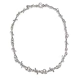 Caiyao Punk Barbed Wire Thorns Chunky Brambles Metal Link Chain Adjustable Necklace Safety Spur Duty Padlock Flame Necklace Cool Hiphop Rock Choker Jewelry for Women Men-Silver