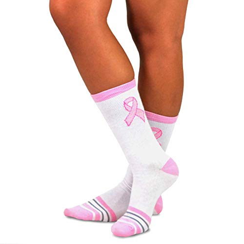 Pink Ribbon Breast Cancer Awareness Socks Knee High Crew Lowcut Women Gift for Her Cure Hope Cotton4