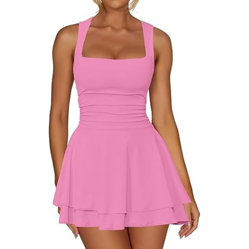 Vestido de verano para mujer, manga corta, cuello cuadrado, volantes, línea A, minivestido elegante, vestido de playa, vestido de vacaciones, vestido de fiesta, vestido entallado, ligero, vestido de