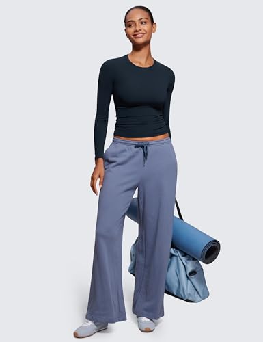 CRZ YOGA Womens Softembrace Long Sleeve Soft Crew Neck Shirts Basic Stretchy Tight T-Shirts Casual Going Out Fall Fitted Tops True Navy 10 - Image 4