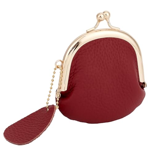 CALFOVERA Mini Porte Monnaie en Cuir Véritable avec Fermoir Baiser Style Rétro Fait Main en Cuir de Vachette Porte Monnaie Compact pour Femme Idéal pour...