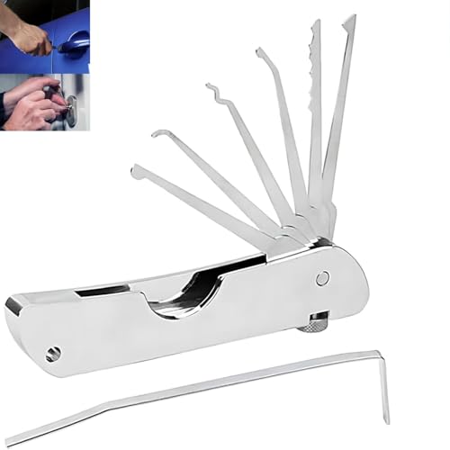 7in1 Lock Picking Kit Portable Folding Tool,Stainless Steel Single Hook Picks Locksmith Repairing Tools,Lock Picking Kit,Pocket Multi Tool Lo/ck Pick,Secure Quick Key Extractor K/it,Locksmith Tools