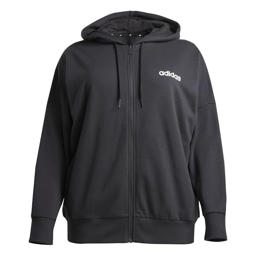 adidas Women's Essentials LINEAR Full Zip French Terry Hoodie, Black/White, L