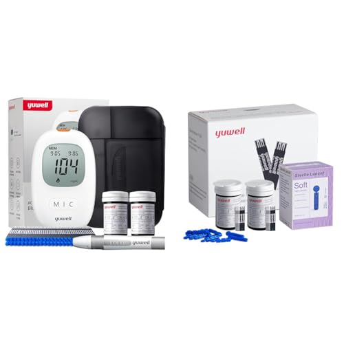 yuwell Misuratore Glicemia con strisce reattive x 100 e lancetti x 100, il Glucometro Kit Completo ideale per l'Uso Domestico, Diabete Test Kit Glucosio nel Sangue (Modello 710)