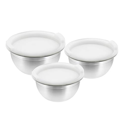 Raj Stainless Steel Mixing Bowl with Plastic Lid 14 / 16 / 18 CM VPI014 3 Pieces Serving Bowl Set  Storage Container Set  Meal Prep Containers with Lid