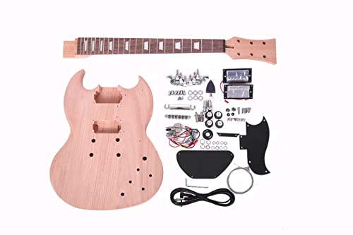 UXG SG Style DIY Electric Guitar Kits,Mahogany Body, Mahogany Neck and Rosewood Fingerboard, H-H Pickup Configuration，Natural