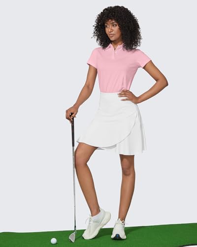 G4Free 20\" Tennis Skirt for Women Golf Skorts Skirts with Pockets Knee Length Skort High Waist Athletic Skirt(White-1,M,20\")