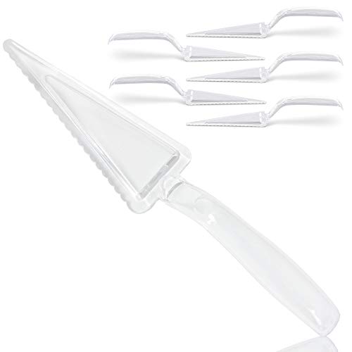 6 Pack 10 Inch Plastic Pie Server - Clear Disposable Cake Servers and Cutter Utensil Heavy Duty Spatula for Serving Platter Cutting Dessert Pizza Pastry Slicer Kitchen Knife and Wedding Flatware