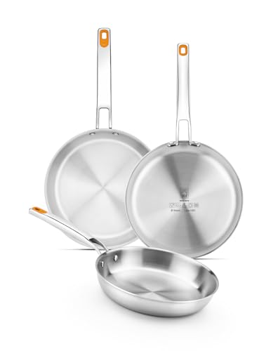 BRA Efficient Inox | Set sartenes Efficient Inox Triply 20-24-26 cm, acero inoxidable 18/10, sin antiadherente con triple fondo difusor forjado, sin PFOA, mango remachado