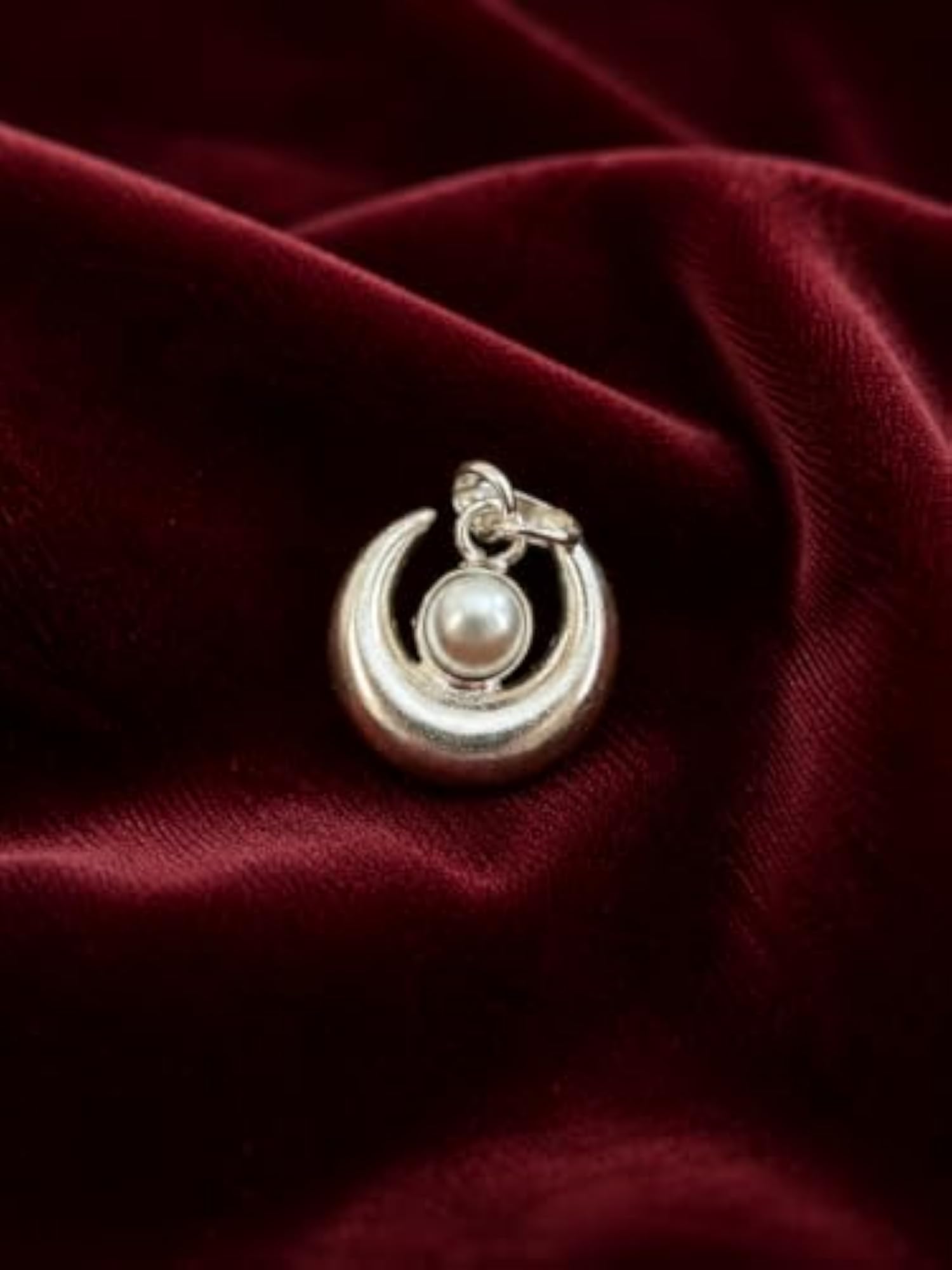 Crescent Moon Pearl Charm Pendant for Women