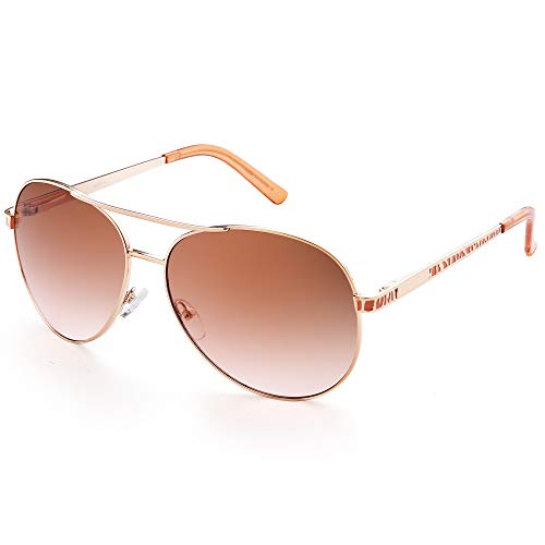 LotFancy Aviator Sunglasses for Women with Case, UV400 Protection, 61MM, Lightweight Eyewear for Driving Fishing Sports, Light Brown Gradient Lens, Gold Metal Frame