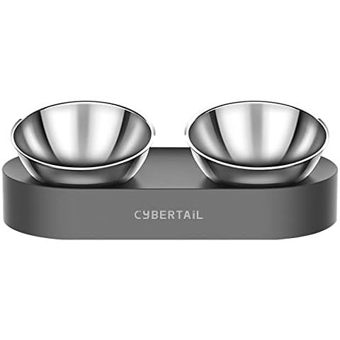 PETKIT Elevated Cat Bowls, Stainless Steel Raised Cat Feeding Bowls for Cats and Small Dogs, 0 &15°Tilted Cat Food and Water Bowls with Stand, Stress Free, Food Grade Material, Anti Slip None Spill Cover