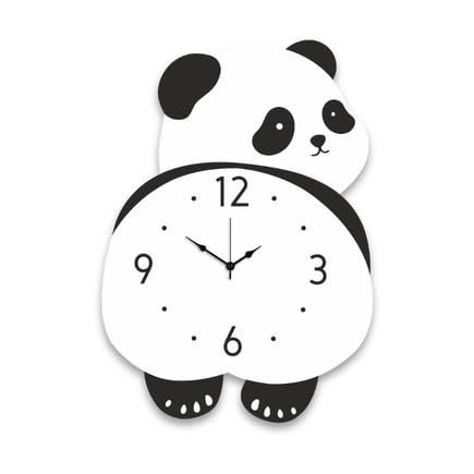 Image of Bamboo Bear Design Pendulum Wall Clock for Kids Room, Decorative Analog Timepiece with Swinging Element, Animal Theme Home Accent for Bedroom, Nursery, Playroom, Study Area and Indoor Decor