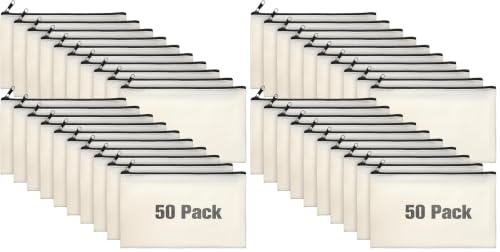 Image of Frienda 50 Pcs Canvas Zipper Pouch Bulk Gift, Beige (Pack of 2)