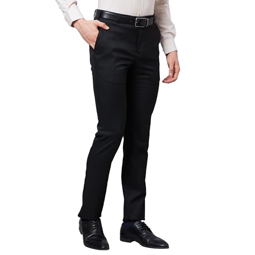 Image of Raymond Men Slim Fit Structure Pattern Polyester Blend Flat Front Formal Trouser