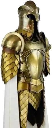Gold Medieval Knight Half Body Armor Costume Set with Helmet, Chest Plate, Shoulder Guards & Cape – Adult Fantasy Cosplay Outfit.