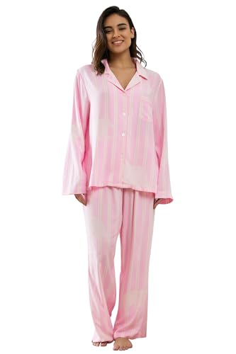 Image of YiNi LuLu Womens Pajamas Set 2 Piece Long Sleeve Sleepwear Button Down Pjs Lounge Set Nightwear with Pockets