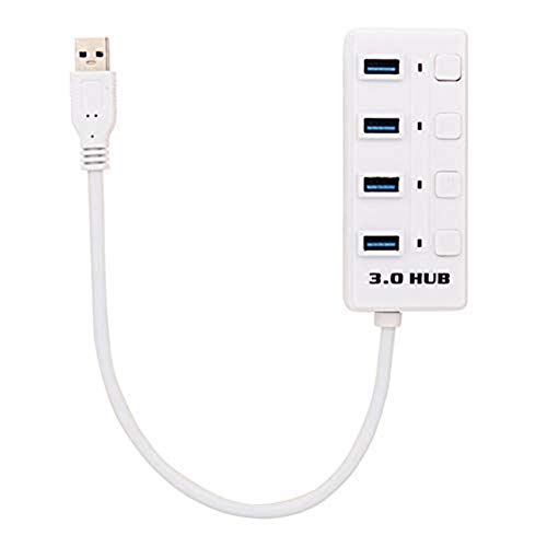 Hipipooo 4 Port USB Hub 3.0 Micro USB Hub LED enkele schakelaar aan/uit USB-datakabel voor tablet-laptop computer wit