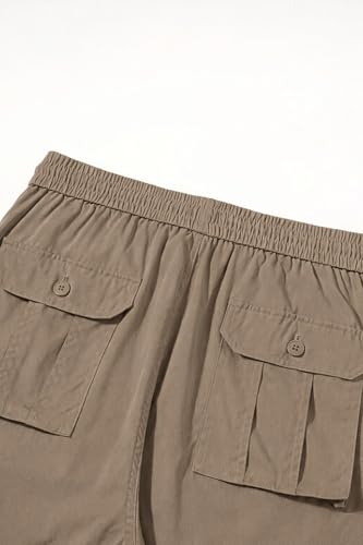 Image of Men's Cotton Cargo Pants for Men | Relaxed Loose Fit Drawstring Waist Cargo Trousers | Multi Pocket Casual Utility Pants for Outdoor, Travel
