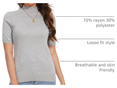 Image of Women Mock Neck Short Sleeve Knit Top All-Season Light Sweater