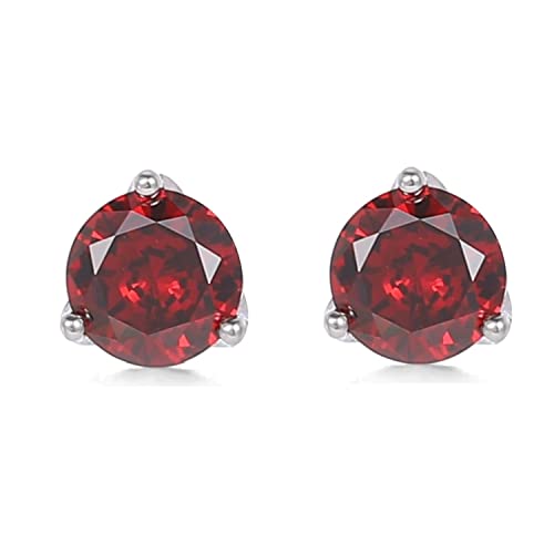 Bellitia Jewelry Pendientes Granate Rojo en Plata de Ley 925 Pendientes de Botón Tuerca para Mujeres Chicas con Piedra de Nacimiento, Aretes Pequeños Antialérgicos Joyas Mujer