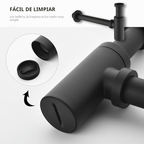 Miniatura 4 de Kelleria Sifón Lavabo Tubo Acero Inoxidable, Desague Lavabo Con Abertura De Limpieza, Tubo Desagüe Universal Antiolor Normalizado 11 4 Altura Ajustable, Apto Para Baño, Negro Mate