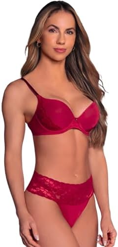 Conjunto Lingerie em Renda Sutiã com Bojo e Aro e Calcinha Fio De...