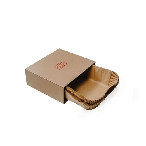 BakeBarn 8 Inch Square Pre-Formed Parchment Paper, Plastic Free Packaging, Natural Unbleached Food Grade Non-Stick Liners, High Heat Safe, Designed in USA, 50 Sheets