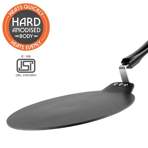 Image of Borosil 30 cm Non-Stick Dosa Tawa | Hard Anodized Aluminium Grade 3003 | Glossy Exterior & Matt Interior | Even Heat Distribution | Easy to Clean | 2 Years Warranty