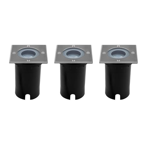 Ledvion - 3X Spots LED Encastrés Carrés, IP67, GU10, Câble de 1m, Éclairage Extérieur, Éclairage de Terrasse