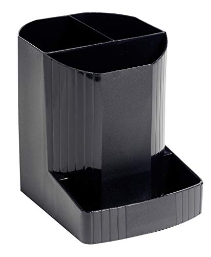 Exacompta - Ref 675014D - ECOBlack Mini-Octo Recycled Pen Pot - 123 x 90 x 111mm in Size, Space Saving Pen Pot, 3 Sections - Suitable for Organising Pens, Pencils and Accessories - Black