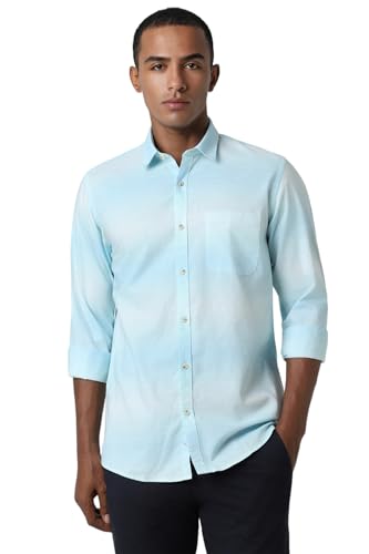 Image of Peter England Mens Cotton Slim Fit Full Sleeve Casual Summer Ombre Shirt|Pin-Point