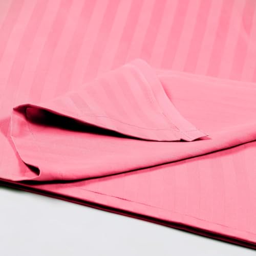 Image of Sofrito Bed Sheet Glace Cotton Striped - 300 TC - Double (90 inchx100 inch) - with 2 Pillow Cover | Ideal for Hospitals, Clinics, Hostels, PGs, Hotels & Guest Houses | Bubblegum Pink