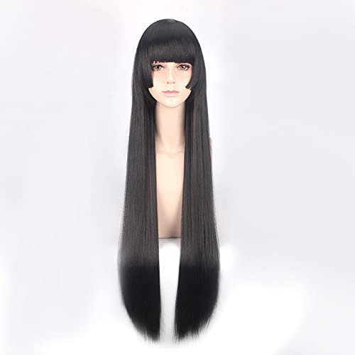 80cm Kakegurui Yumeko Jabami Cosplay Wigs Black Straight Heat Resistant Synthetic Hair Perucas Cosplay Wig