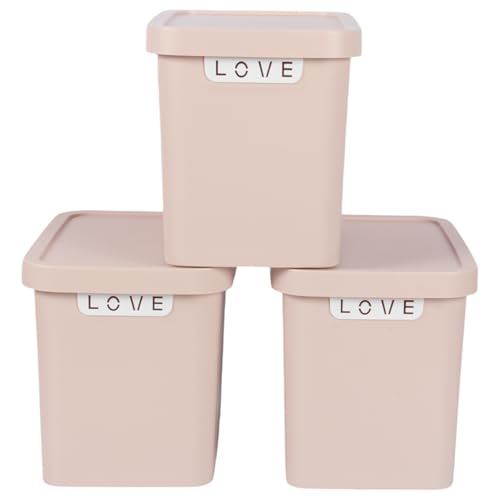 Jolie Max (Set of 3) Plastic Storage Boxes with Lid, 12.5L Capacity Each, Solid Matte Colour, Decorative Design with Handle, Stackable & Nestable Space-Saving Organizers – 31.5 x 21.5 x 24 cm (PINK)