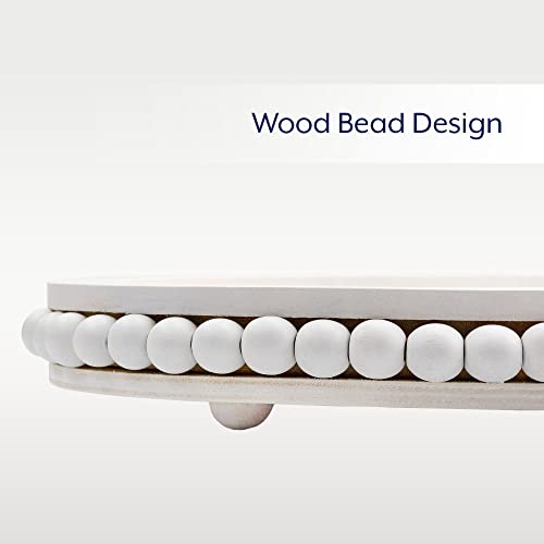 AuldHome Wood Beaded Tray (White), Decorative Farmhouse Style Oval Wooden Tray - Image 7