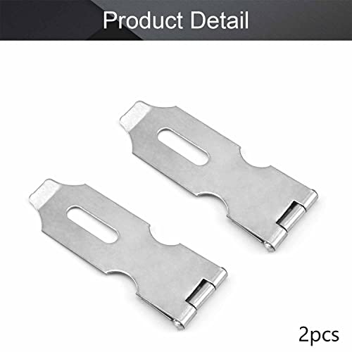 Image of MroMax Hasp Staple Padlock Latch,94mm Length,Stainless Steel Furniture Cupboard Door Stainless Steel Silver Tone 2pcs
