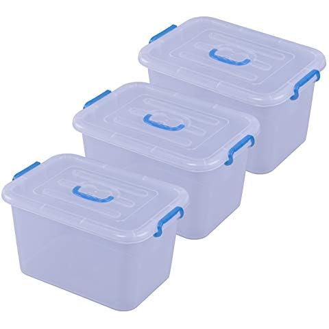 Basicwise Large Clear Storage Container With Lid and Handles, Set of 3 Cover
