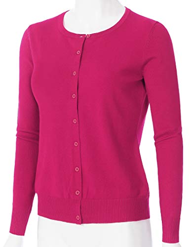 Image of Women's Long Sleeve Button Down Crew Neck Soft Knit Cardigan Sweater