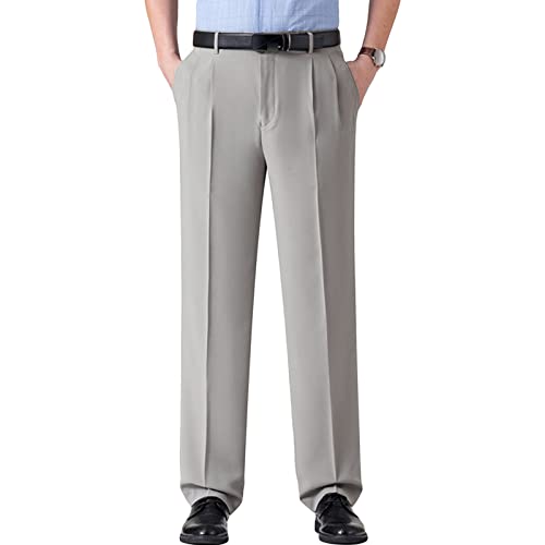 DGKaxiyaHM Men's Double Pleated High Waist Loose Trousers Relaxed Pleat-Front