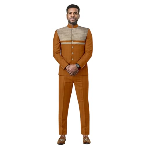 African Clothes for Men Business Suits Single Beasted Lined Slim Fit Blazer and Pants Set Dashiki Attire