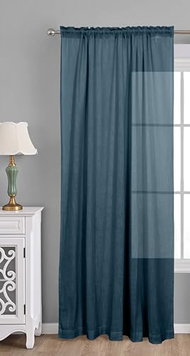 Image of THE LINEN COMPANY Cotton Linen Sheer Door Curtains, Semi Transparent Light Filter Drapes with Rod Pocket, Modern Door Panel Curtain for Home Decor, Navy Blue, 7 Feet, Pack of 1