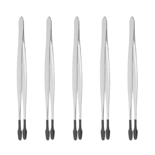 minkissy Stainless Steel Tweezers Set 5pc Craft Tweezers Flat Tip Ideal for Crafting Jewelry Making