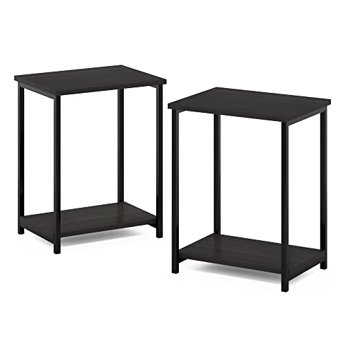 Image of Furinno SIMPLISTIC Side Table Set of 2, 2-Tier Modern Metal Frame End Table with Open Shelf, Night Stand, Bedside Table, Easy Assembly, for Living Room, Bedroom, Espresso