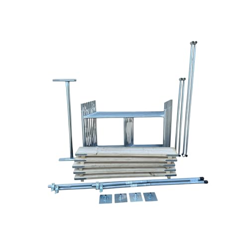 Torre de andamio galvanizada de 4,65 m, base de 4 x 4 pies, kit de bricolaje con tablas de plataforma y estabilizadores, resistente, portátil, fácil montaje para uso doméstico y profesional