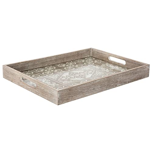 Atmosphera - Plateau Été - Bois et Verre - Blanc - 40x4-5 cm