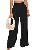 GOKATOSAU Women's Casual Elastic High Waist Pleated Wide Leg Pants Flowy Lounge Pants with Pockets Black, X-Large